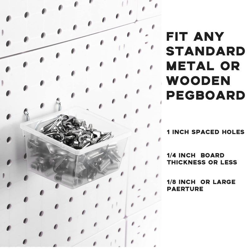 Sieral 30 Pcs Pegboard Organizer Accessories Kit Includes Peg Board Shelving Storage Basket Organizer Bins Hooks Loops Cup with Cup Holder for Garage Room Wall Attachments Tools(White, Clear, Silver) - Image 3