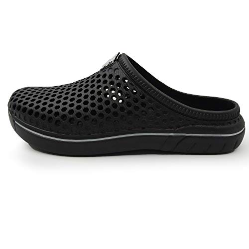 Amoji Garden Clogs Garden Shoes Shower Slippers Sandals Yard Gardening Beach Water Plastic Rubber Comfortable House Indoor Summer Adult Female Male AM161 Black Size 10 Women/8 Men - Image 2