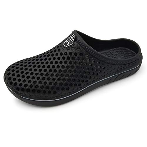 Amoji Garden Clogs Garden Shoes Shower Slippers Sandals Yard Gardening Beach Water Plastic Rubber Comfortable House Indoor Summer Adult Female Male AM161 Black Size 10 Women/8 Men - Image 1