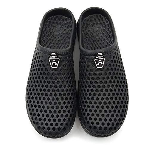 Amoji Garden Clogs Garden Shoes Shower Slippers Sandals Yard Gardening Beach Water Plastic Rubber Comfortable House Indoor Summer Adult Female Male AM161 Black Size 10 Women/8 Men - Image 5