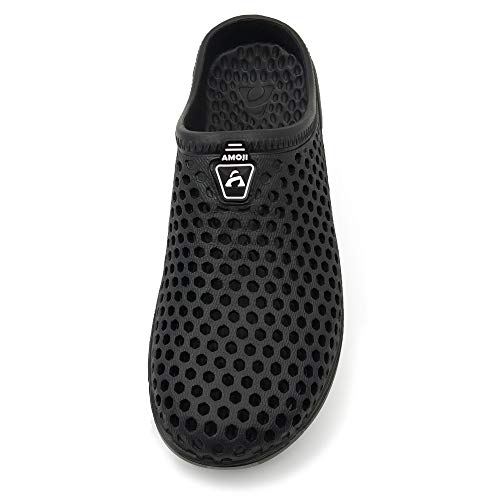 Amoji Garden Clogs Garden Shoes Shower Slippers Sandals Yard Gardening Beach Water Plastic Rubber Comfortable House Indoor Summer Adult Female Male AM161 Black Size 10 Women/8 Men - Image 3