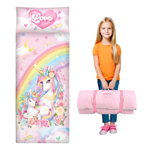alldomess Toddler Nap Mat Kids Sleeping Bag 5924 Soft Slumber Bag with Removable Pillow for Kids Girls BoysRoll Up Sleeping Mat Lightweight for CampingDaycare KindergardenUnicorn - Image 1