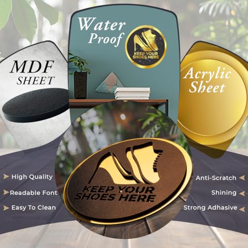 True Flair Trueflair Keep Your Shoes Here Stickers for Glass Door, Acrylic Golden Black Sign Signage, Self Adhesive, Office Supplies (Keep Your Shoes Here) - Image 3