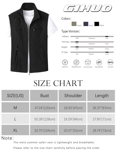 Gihuo Mens Vest Casual Lightweight Vests Summer Sleeveless Jackets for Travel Hiking Fishing(Black-XL) - Image 4