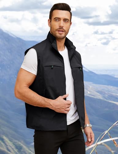 Gihuo Mens Vest Casual Lightweight Vests Summer Sleeveless Jackets for Travel Hiking Fishing(Black-XL) - Image 2