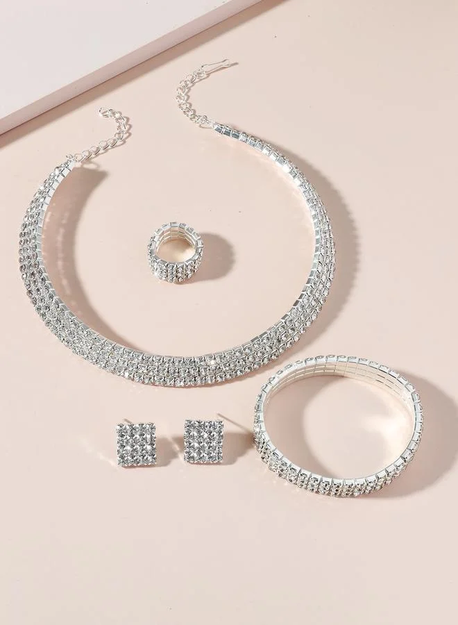 تايك تو Take Two Embellished Necklace, Earrings, Ring and Bracelet Set