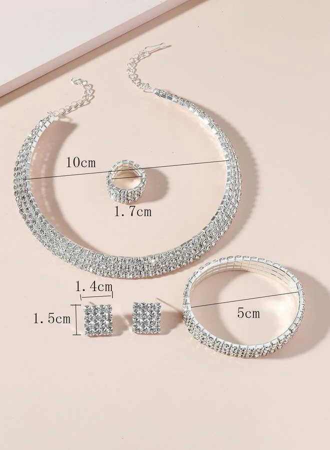 تايك تو Take Two Embellished Necklace, Earrings, Ring and Bracelet Set