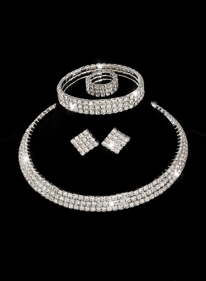 تايك تو Take Two Embellished Necklace, Earrings, Ring and Bracelet Set