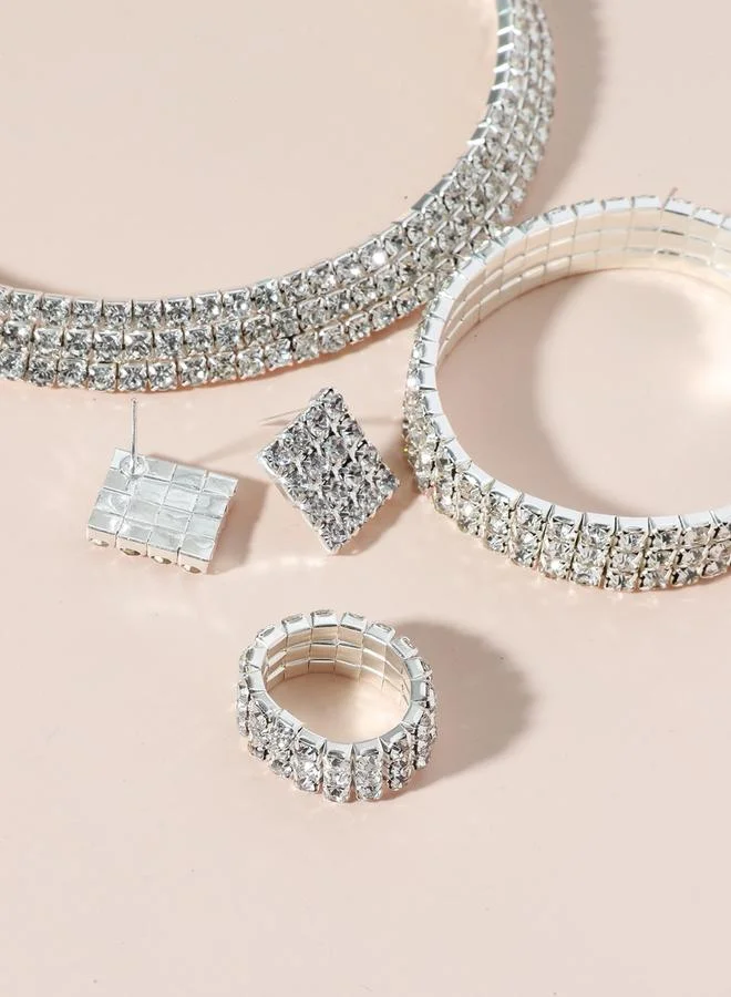 تايك تو Take Two Embellished Necklace, Earrings, Ring and Bracelet Set