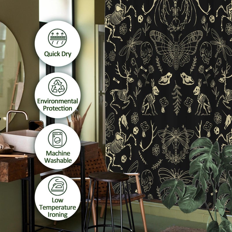 TSLOVER Black Goth Skull Shower Curtains,Spooky Gothic and Skull Shower Curtain for Bathroom,Funny Western Witchy Waterproof Polyester Fabric Bath Curtain Decor,72x72 Inches - Image 4