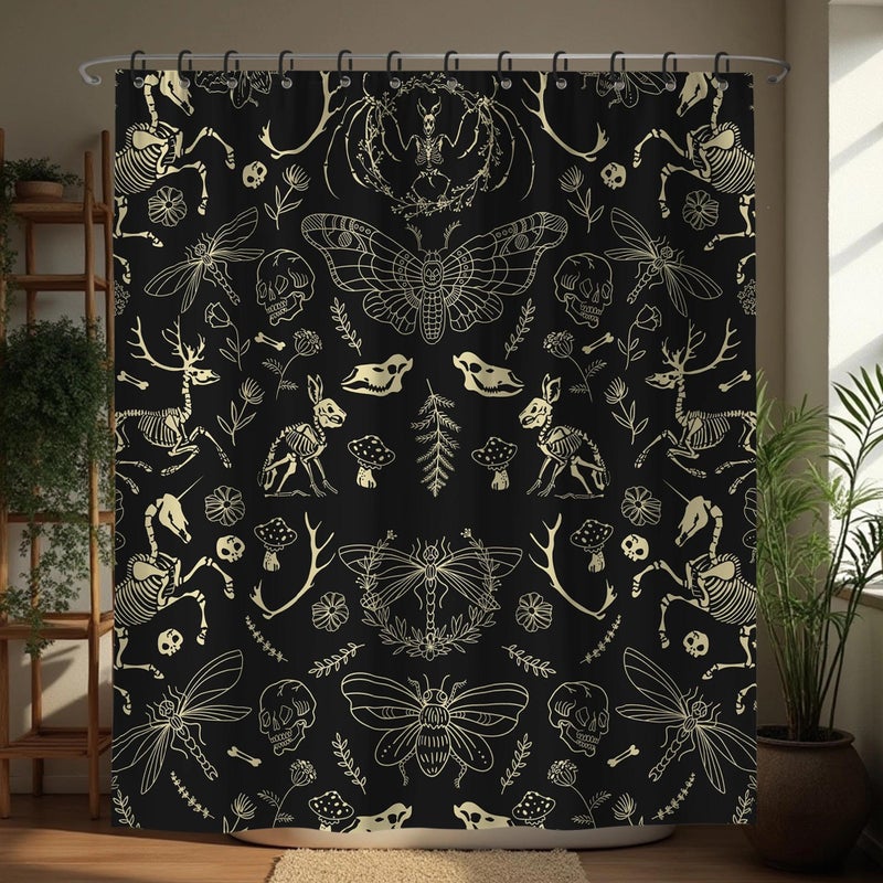 TSLOVER Black Goth Skull Shower Curtains,Spooky Gothic and Skull Shower Curtain for Bathroom,Funny Western Witchy Waterproof Polyester Fabric Bath Curtain Decor,72x72 Inches - Image 1