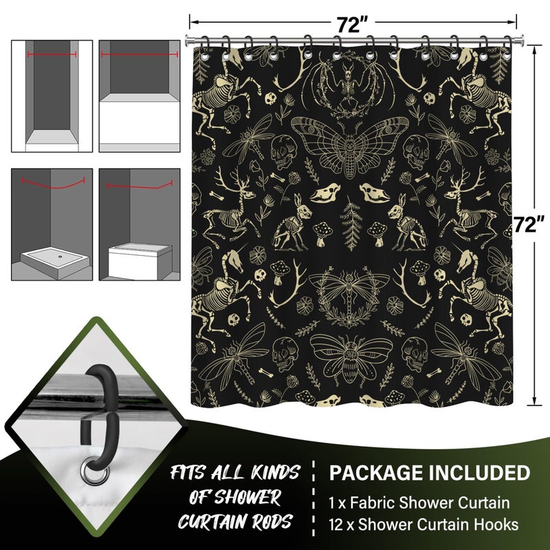TSLOVER Black Goth Skull Shower Curtains,Spooky Gothic and Skull Shower Curtain for Bathroom,Funny Western Witchy Waterproof Polyester Fabric Bath Curtain Decor,72x72 Inches - Image 2