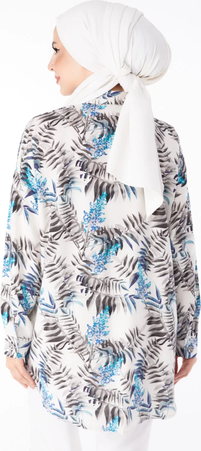 Tofisa Plain Shirt Collar Women's Blue Patterned Tunic - 25618