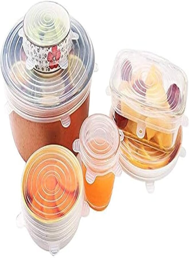 6Pcs/ Set Reusable Universal Silicone Saran Wrap Cover Lids Food Bowl Pot Stretch Kitchen Vacuum Seal Bowls,white158412