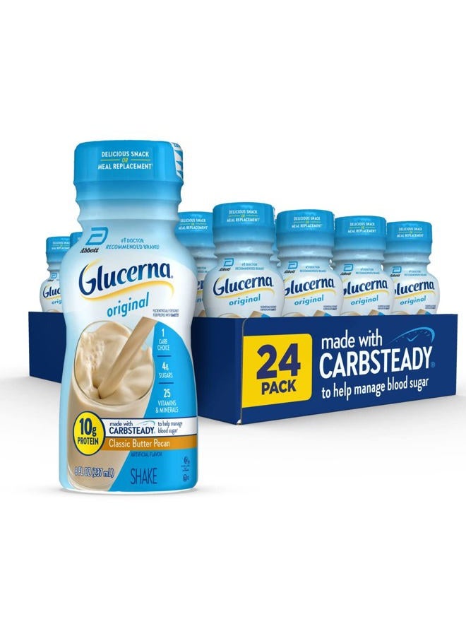 Glucerna شيك رعاية السكري الأصلي، زبدة الجوز الكلاسيكية، بديل الوجبة لمرضى السكري لدعم إدارة مستوى السكر في الدم، 10 جرام بروتين، 180 سعرة حرارية، جاهز للشرب، زجاجة سعة 8 أونصات سائلة، 24 عبوة - Image 1