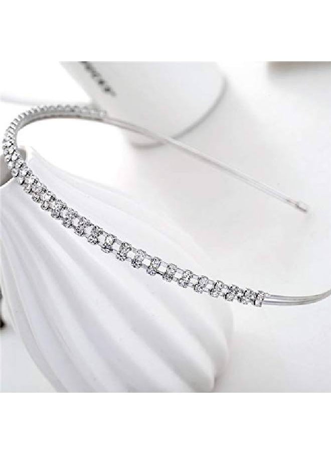 lasenersm 2 Pieces Metal Double Headband Fashion Double Row Headbands Fine Encrusted Rhinestone Alloy Headbands Hair Hairband Hair Loop Headband Accessories Rosegold And Silver  - Image 5