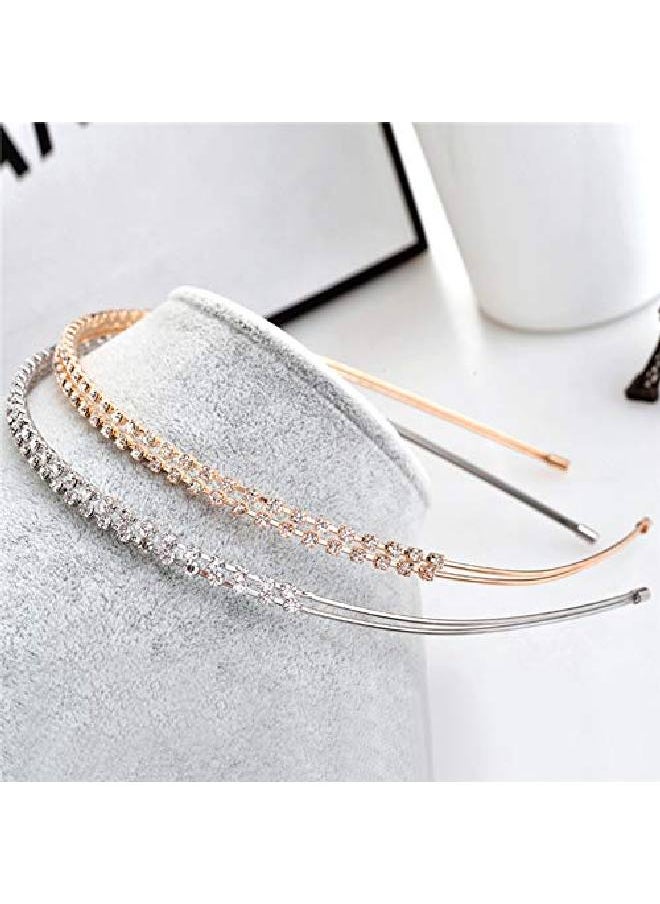 lasenersm 2 Pieces Metal Double Headband Fashion Double Row Headbands Fine Encrusted Rhinestone Alloy Headbands Hair Hairband Hair Loop Headband Accessories Rosegold And Silver  - Image 3