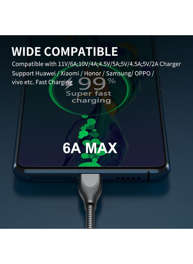 ENKAY ENKAY ENK-CB132 USB to USB-C / Type-C Carbon Steel Hose Spring 6A Supper Fast Charging Data Cable, Length:2m(Black)  - Image 2