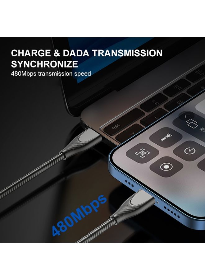 ENKAY ENKAY ENK-CB132 USB to USB-C / Type-C Carbon Steel Hose Spring 6A Supper Fast Charging Data Cable, Length:2m(Black)  - Image 3
