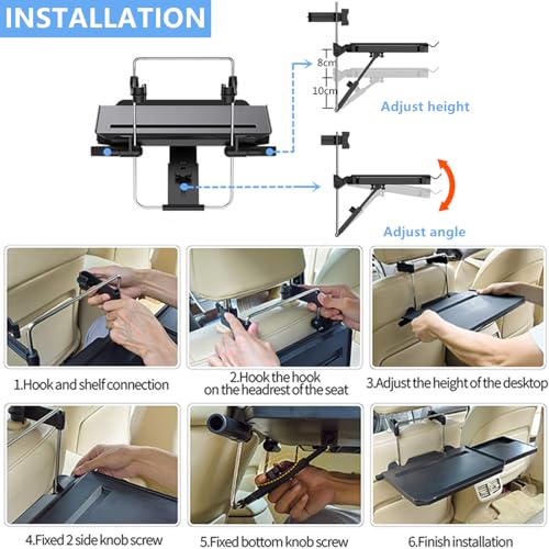 Xergur 2 in 1 Car Steering Wheel Tray/Back Seat Headrest Tray for Eating Food Drink and Writing Laptop Work, Black Car Desk - Image 5