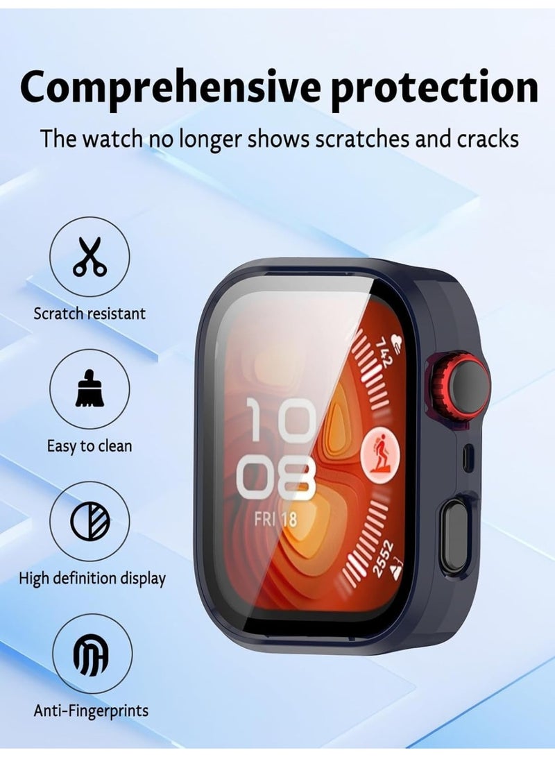 حافظة متوافقة مع ساعة هواوي واتش فيت 4 برو، حافظة صلبة رفيعة ذات تغطية كاملة مع واقي شاشة مدمج من الزجاج المقوى لساعة هواوي واتش فيت 4 برو (أزرق) - Image 5