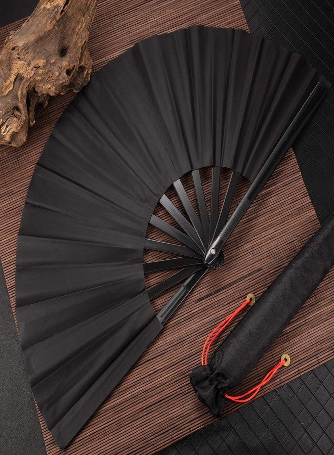 Maitys 2 Packs Large Folding Hand Fans 13'' Chinese Handheld Fan Large Clap Fans for Line Dancing, Tai Chi, Festival, Kung Fu, Martial Art, Gift, Includes 2 Pouch (Black) - Image 3