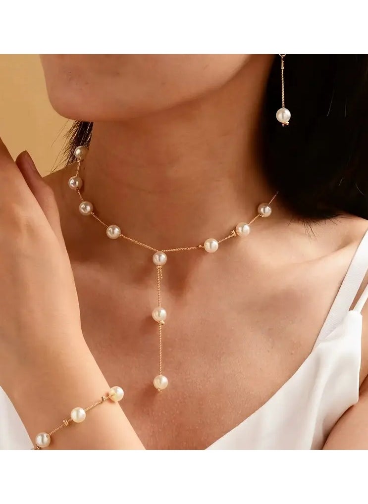 Home Clearance Sale Elegant 4pcs Faux Pearl Jewelry Set for Women - Includes Necklace, Bracelet & Earrings - Perfect for Casual Attire  - Image 1