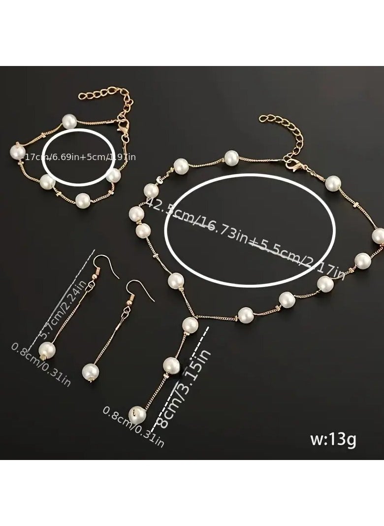 Home Clearance Sale Elegant 4pcs Faux Pearl Jewelry Set for Women - Includes Necklace, Bracelet & Earrings - Perfect for Casual Attire  - Image 2