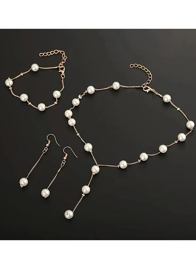 Home Clearance Sale Elegant 4pcs Faux Pearl Jewelry Set for Women - Includes Necklace, Bracelet & Earrings - Perfect for Casual Attire  - Image 4