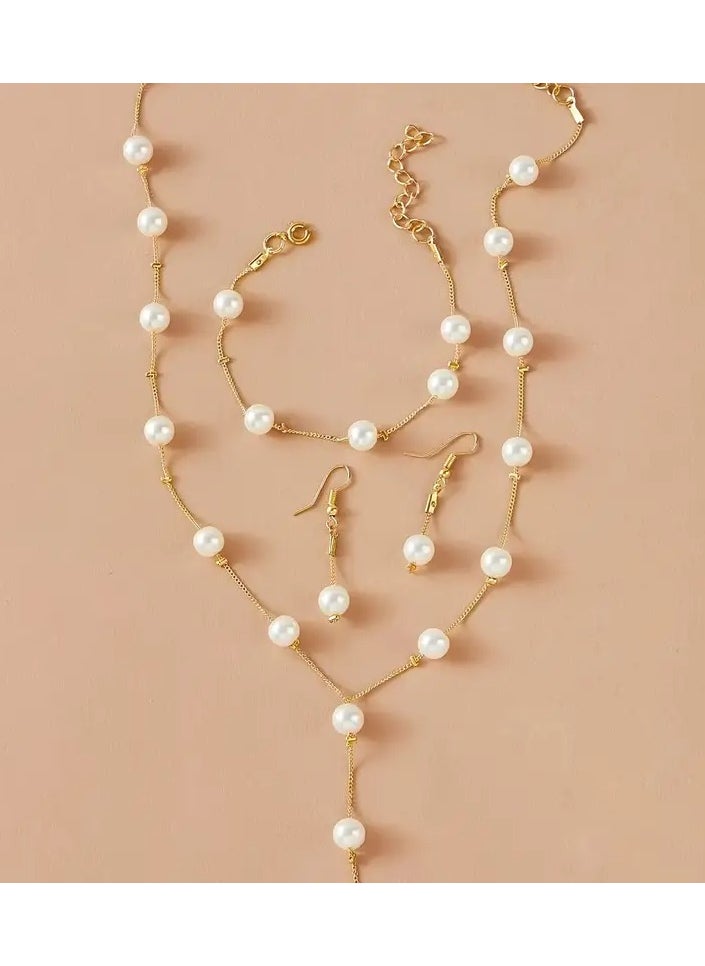 Home Clearance Sale Elegant 4pcs Faux Pearl Jewelry Set for Women - Includes Necklace, Bracelet & Earrings - Perfect for Casual Attire  - Image 5