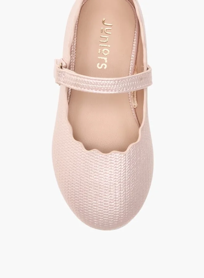 جونيورز Girls Scallop Detail Ballerina Shoes with Hook and Loop Closure