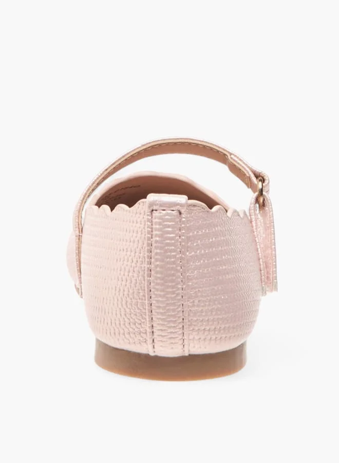 جونيورز Girls Scallop Detail Ballerina Shoes with Hook and Loop Closure