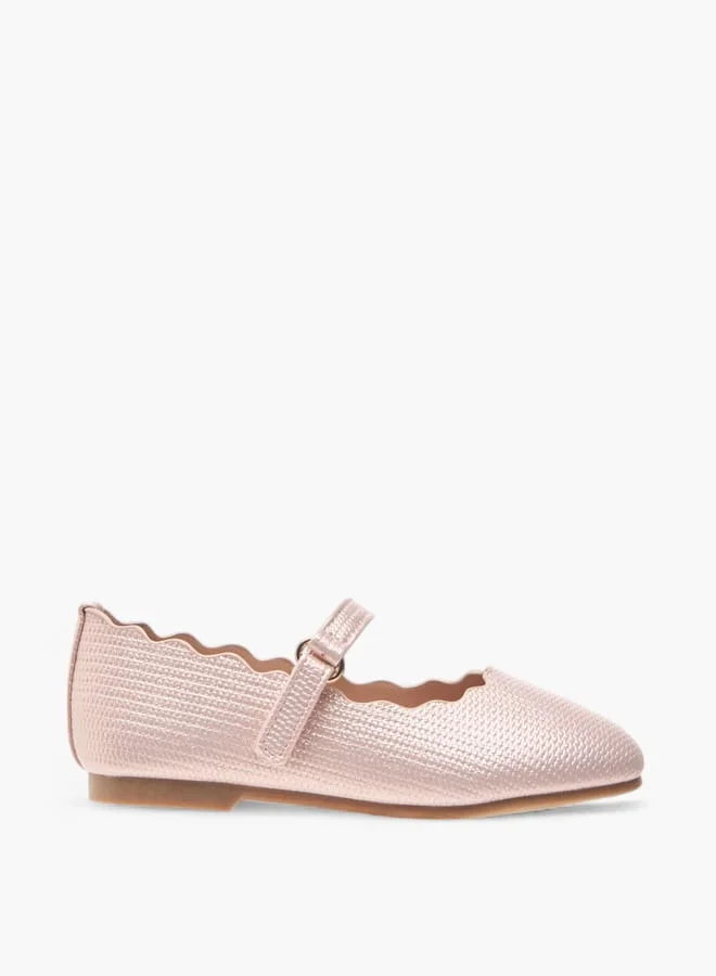 جونيورز Girls Scallop Detail Ballerina Shoes with Hook and Loop Closure
