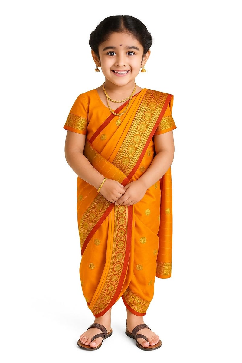 mylilprincess My Lil Princess Girls Ready to Wear Nauwari Saree with Blouse – Traditional Maharashtrian Costume for Festivals & School Functions (4–10 Years) - Image 5