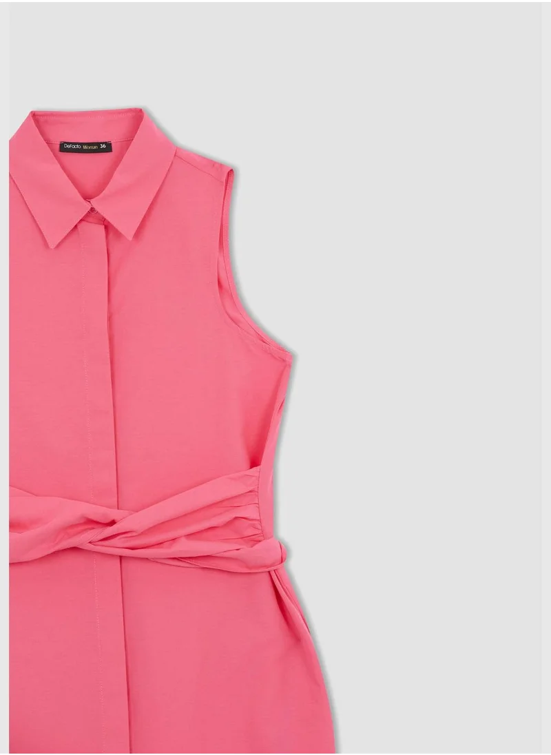 DeFacto Sleeveless Belted Midi Poplin Dress