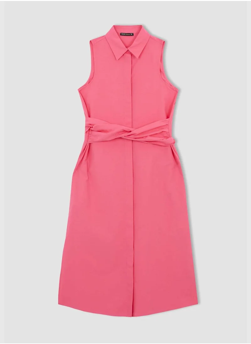 DeFacto Sleeveless Belted Midi Poplin Dress