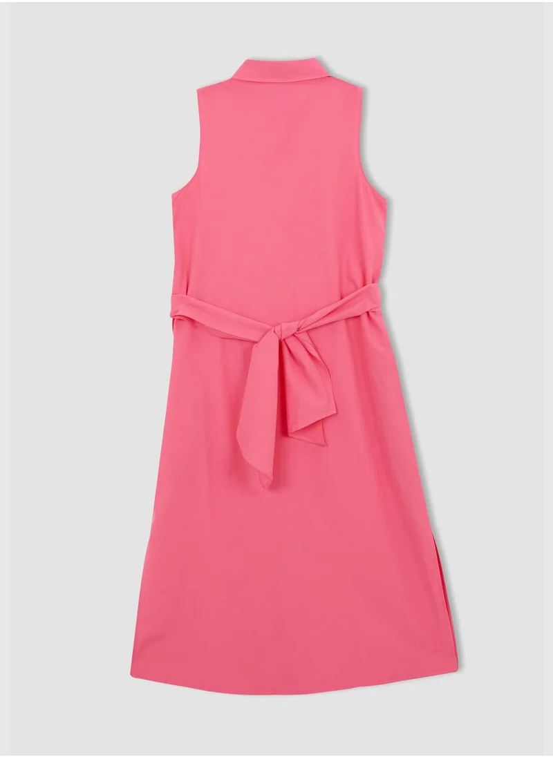 DeFacto Sleeveless Belted Midi Poplin Dress