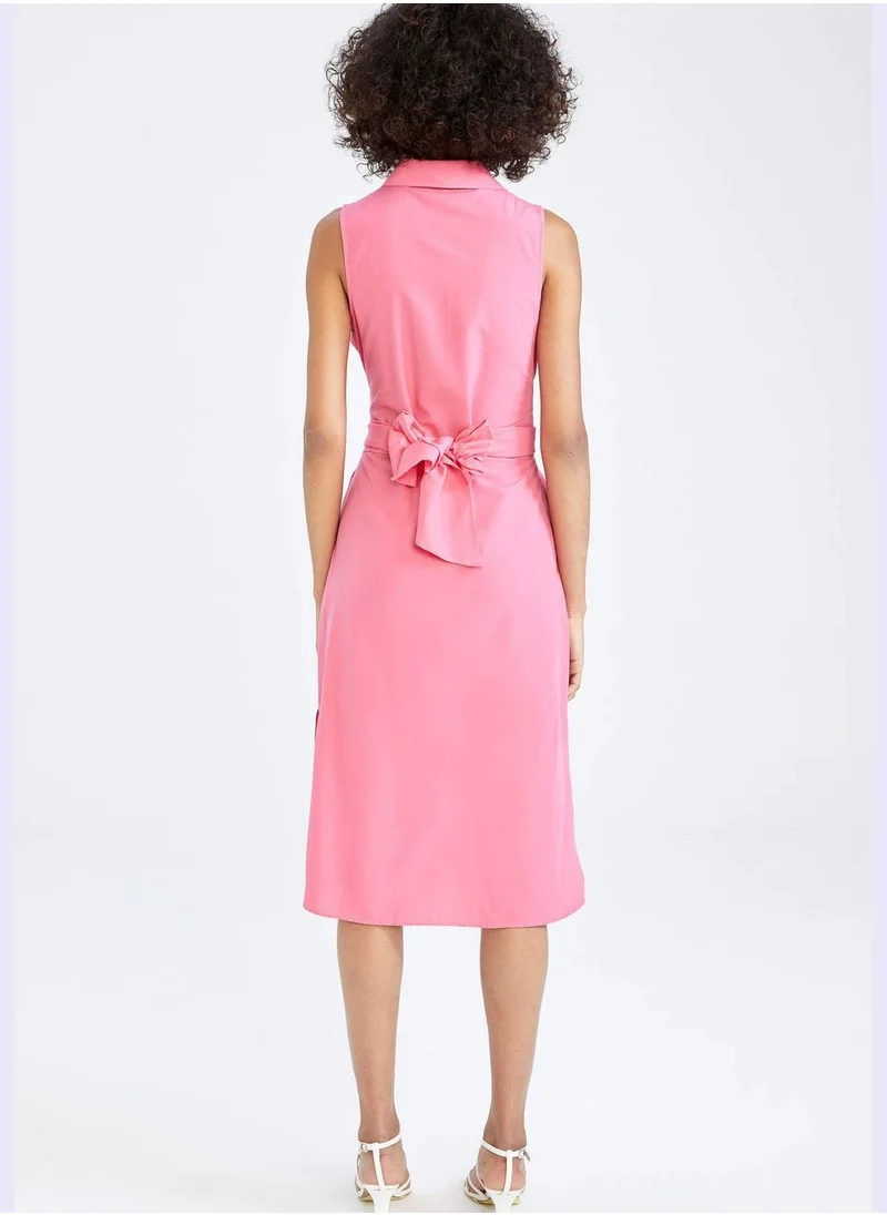 DeFacto Sleeveless Belted Midi Poplin Dress