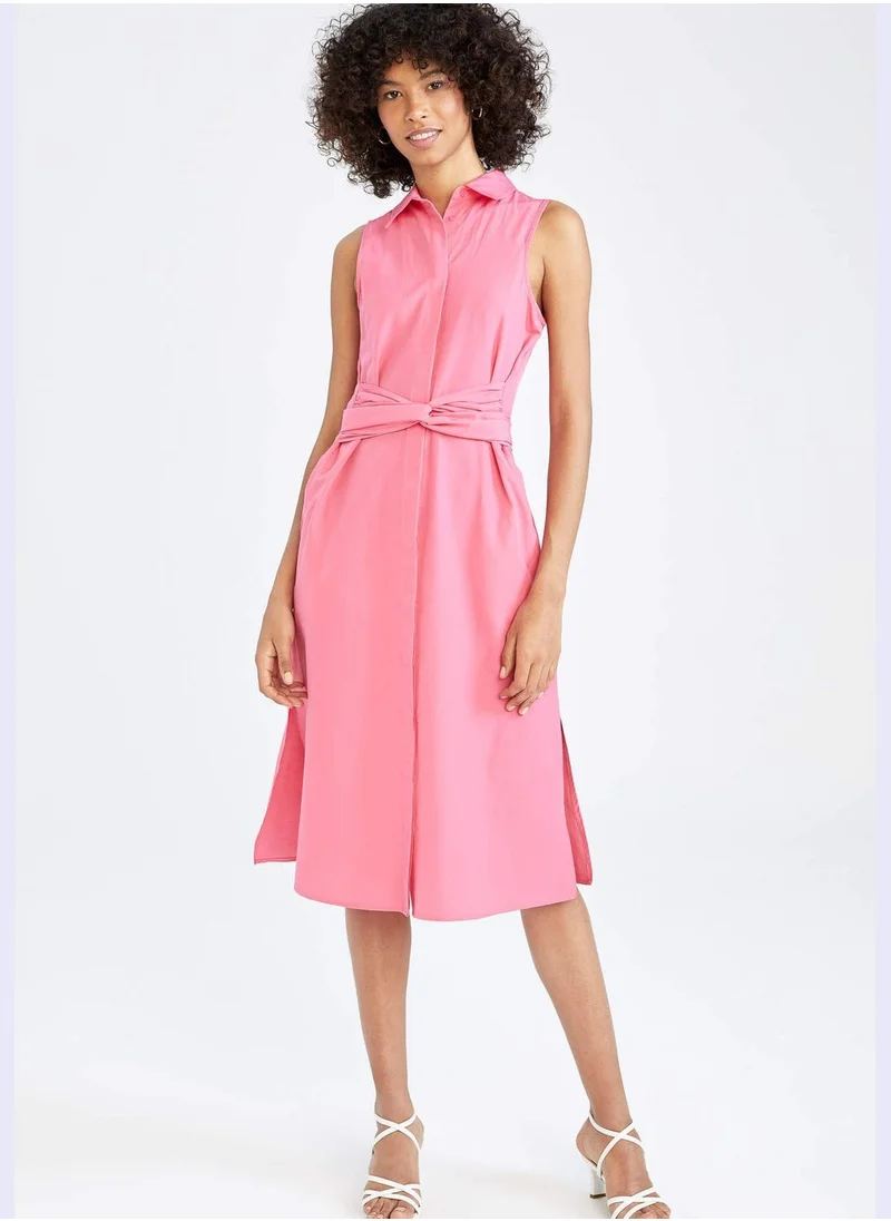 DeFacto Sleeveless Belted Midi Poplin Dress