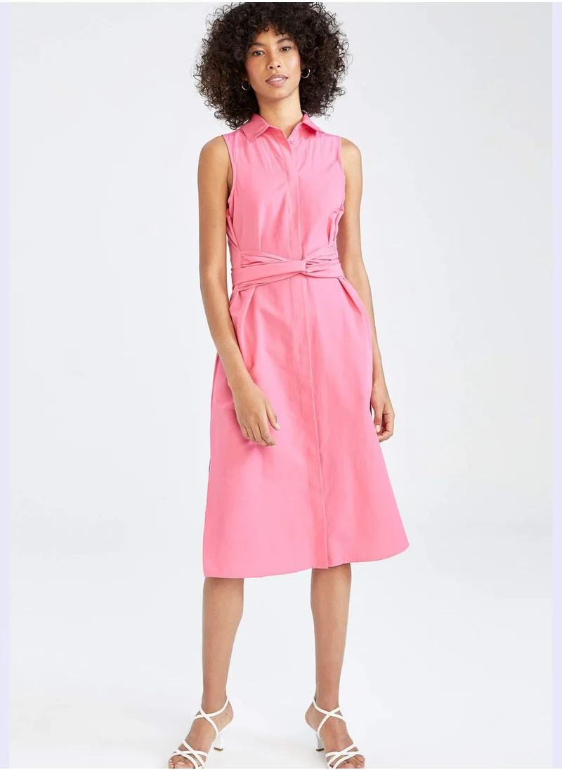 DeFacto Sleeveless Belted Midi Poplin Dress