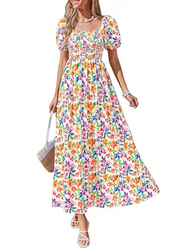 BTFBM Summer Maxi Dresses for Women Wedding Guest Spring Floral Boho Short Sleeve Smocked Beach Graduation Dress 2026(Floral Light Green Multi, Large) - Image 1