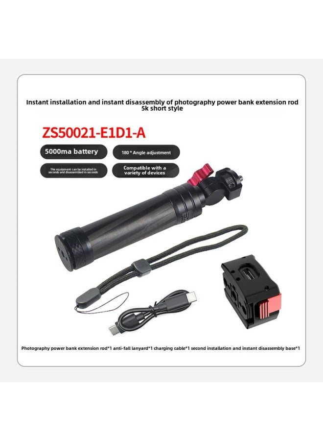 Action Camera Charging Treasure Selfie Stick Mobile Power Handle For Pocket3 Fast Charging Endurance Base Bracket-Color:Black-upgraded Short Style + Pocket3 Charging Base  - Image 1