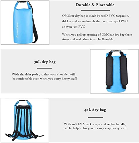 OMGear Waterproof Dry Bag Backpack Waterproof Phone Pouch 40L/30L/20L/10L/5L Floating Dry Sack For Kayaking Boating Sailing Canoeing Rafting Hiking Camping Outdoors Activities (Light blue2, 5L) - Image 4