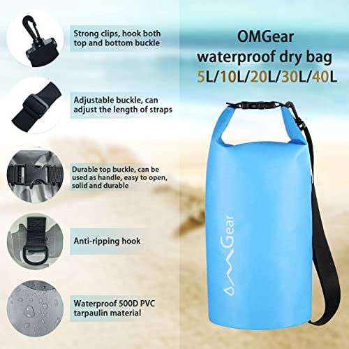 OMGear Waterproof Dry Bag Backpack Waterproof Phone Pouch 40L/30L/20L/10L/5L Floating Dry Sack For Kayaking Boating Sailing Canoeing Rafting Hiking Camping Outdoors Activities (Light blue2, 5L) - Image 3