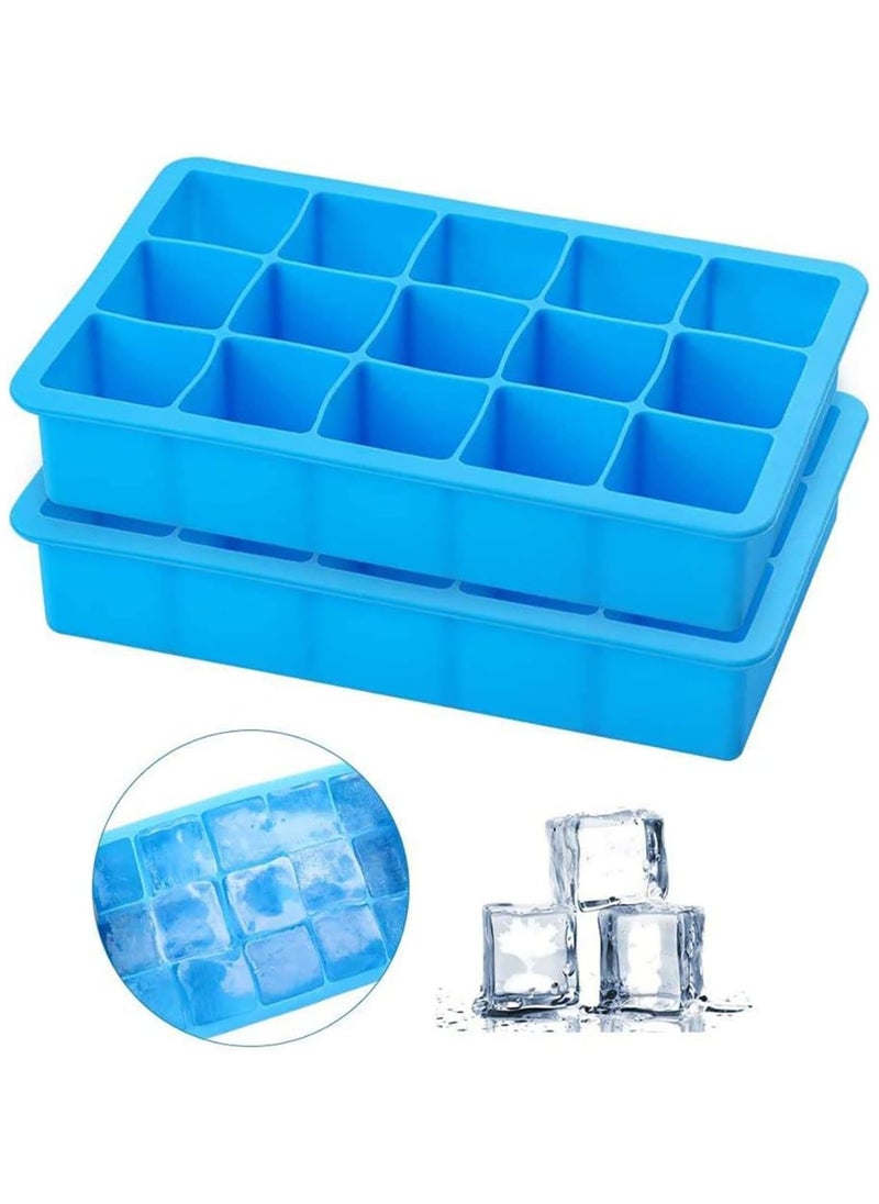 Beauenty Silicone Ice Cube Tray, 2Pcs Reusable Square Ice Cube Molds for Water, Juice, Cocktails, Beverages, Jelly, Flexible and Easy to Release Molds (Blue)  - Image 2