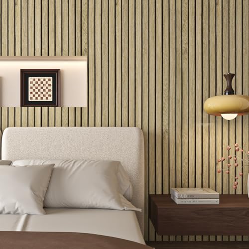 ReWallpaper Wood Panel Wallpaper Peel and Stick 3D Oak Wood Slat Wallpaper for Bathroom Waterproof Contact Paper Cabinets Door Covers Decorative Living Room Accent Wall Panels for Bedroom 17.7inx6.5ft - Image 3