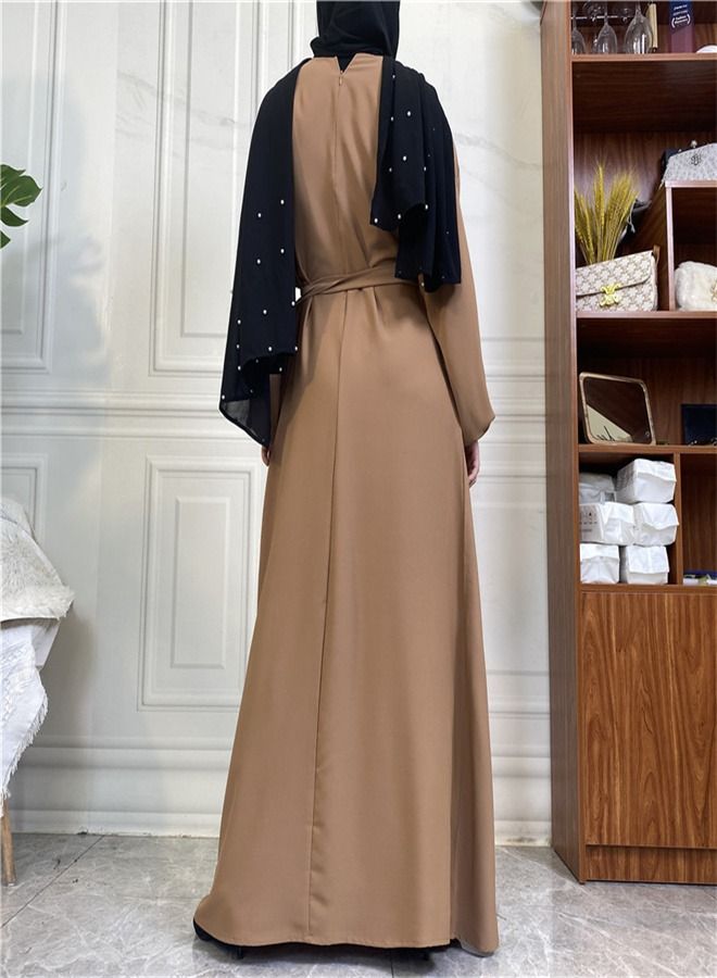 Loquat Casual Elegant Lace-Up Dress Abaya Beige  - Image 3