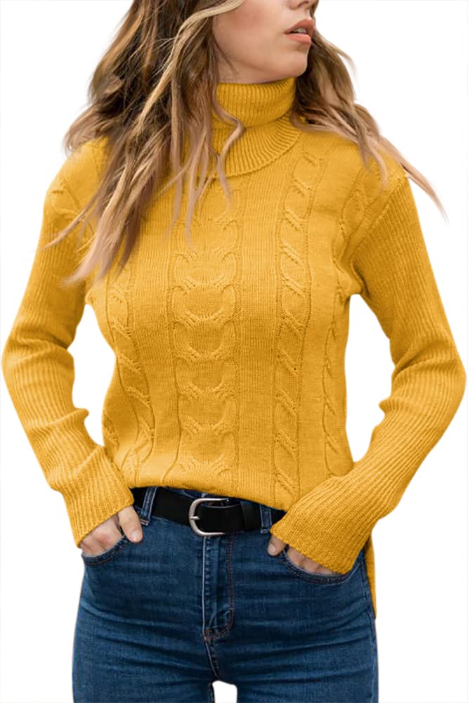 Langwyqu Womens' Turtleneck Long Sleeve Cable Knit Sweaters - Image 2