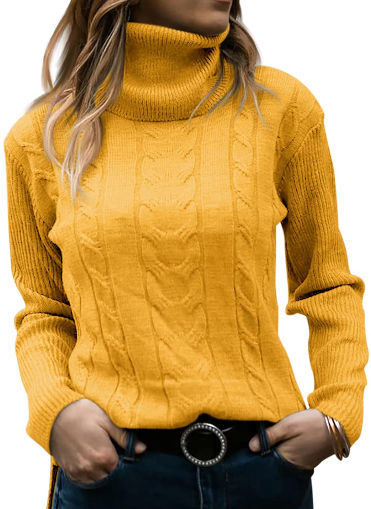 Langwyqu Womens' Turtleneck Long Sleeve Cable Knit Sweaters - Image 1