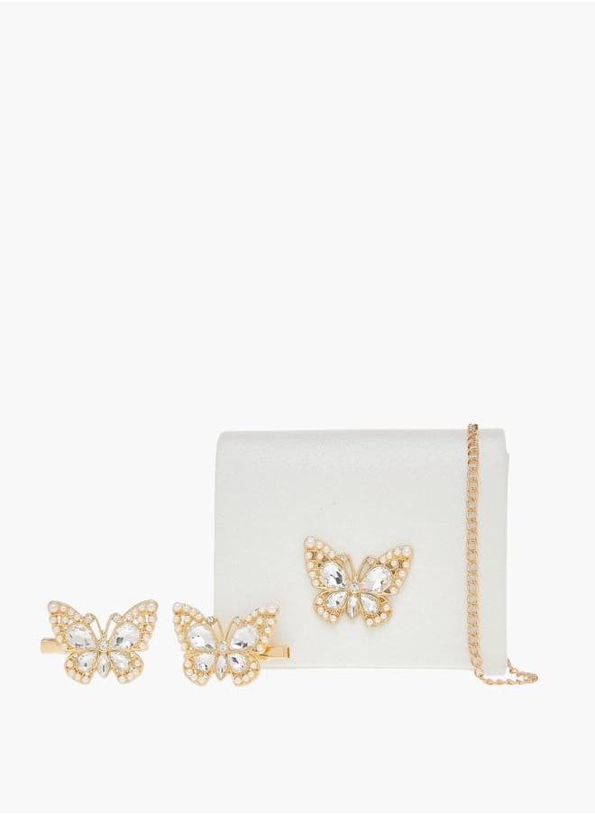 Flora Bella By Shoexpress Girls 3-Piece Glitter Embellished Sling Bag And Hairclip Set  - Image 1